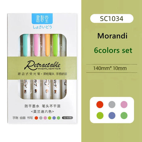 Haile 6Colors/set Morandi Retractable Highlighters Fluorescent Pen Manga Markers for Drawing Doodling Coloring Kawaii Stationery