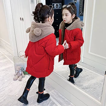 Big Size Winter Girls Jackets Keep Warm Thicken Christmas Coat Autumn Hooded Zipper Waterproof Outerwear Kids Clothes 3-12 Years