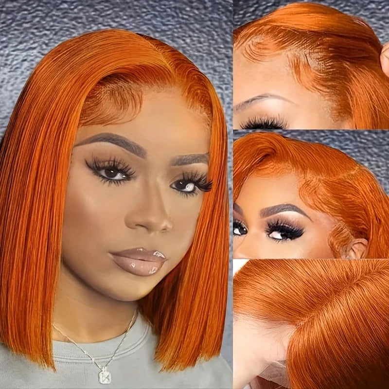 180% Density Ginger Orange Straight Bob Wig 13x4 Lace Frontal Bob Human Hair Wigs For Black Women Brazilian Remy Straight Wig