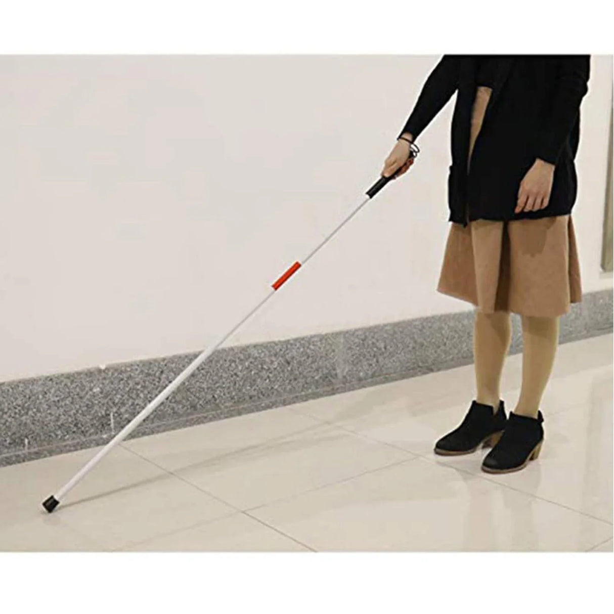 Folding Blind Cane Walking Stick Mobility & Daily Living Aids with Red Reflective Tape for Visually Impaired Seniors & Adults