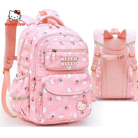 Sanrioed Hello kitty Schoolbag Cartoon Strawberry Kitty Cat Bags Burden Alleviation Protect Spine Waterproof Anti Lost Backpack