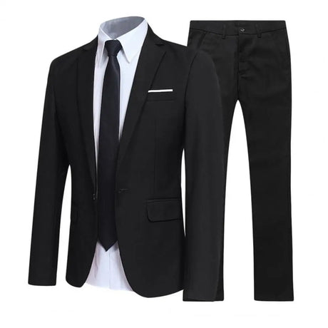 1 Set Trendy Men Blazer Pants British Style Men Suit Set Turndown Collar One Button Lapel Suit Set  Streetwear