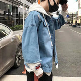 Men Light Blue Winter Jean Jackets Hooded Casual Men Solid Color Jean Jackets Popular Single Breasted Drawstring Jean Jacket