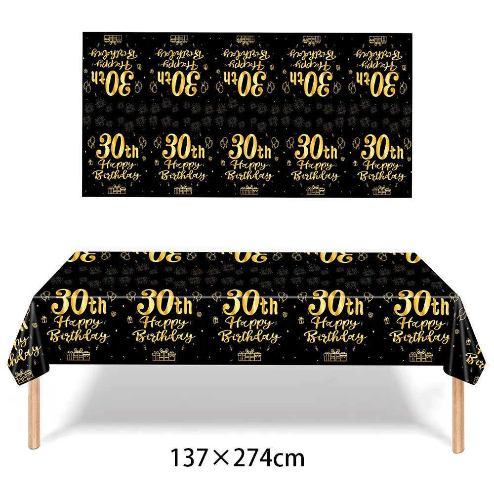 30th 40th Birthday Black Gold Men Women Party Supplies Plates Decoration Disposable Paper Tableware Cups Napkins Vintage Party
