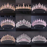 Pink Crystal Tiaras And Crowns For Women Bride Pink Rhinestone Prom Diadem Crown Tiara Bridal Wedding Hair Accessories Jewelry