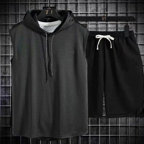 Summer Men's Two Piece Set CasualT-Shirt and Shorts Set Mens Sports Suit Fashion Short Sleeve Tracksuit Hooded T-shirt