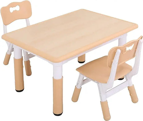 Kids Study Table and Chairs Set, Height Adjustable Plastic Children Art Desk with 2 Seats, Kids Multi Activity Table Set