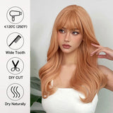 EASIHAIR Light Orange Synthetic Wigs Long Wavy Ombre Natural Hair Wigs with Bangs for Women Cosplay Lolita Wig Heat Resistant