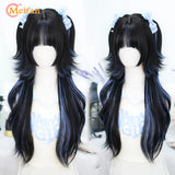 MEIFAN Long Lolita Ombre Harajuku Wig With Bang Red Blue Wave Curly Cosplay Wig Heat Resistant Synthetic Jellyfish Head Wigs