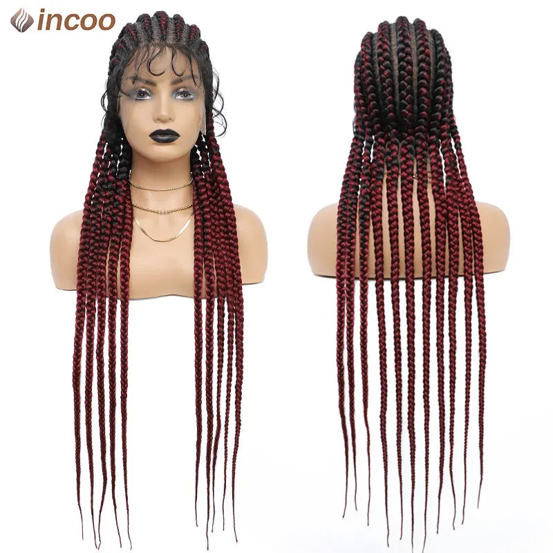 Full Lace Front Cornrow Double Dutch Braided Wigs With Baby Hair Black Twist Box Braided Lace Wig Faux Locs Goddess Braids Wigs