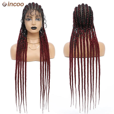 Full Lace Front Cornrow Double Dutch Braided Wigs With Baby Hair Black Twist Box Braided Lace Wig Faux Locs Goddess Braids Wigs