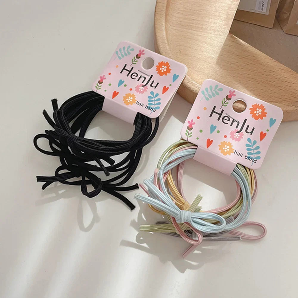 6pcs Pack Ins Style Simple Candy Color Elastic Hair Ties Children Daily Bowknot Hair Rope Women Ponytail Holder Accessories