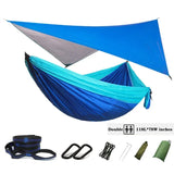 Oversized Double 118inx79in Hammock with Tree Straps and Rain Fly, Indoor Outdoor Backpacking Survival & Travel Camping Hammock