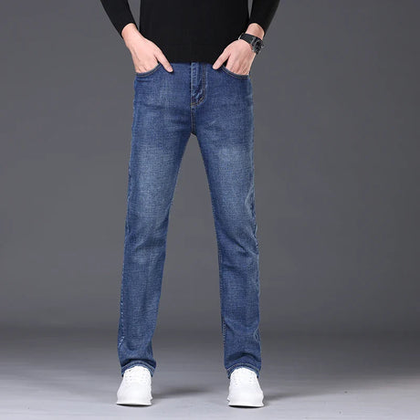 High Quality Brand Jeans Mens Large Size Business Casual Jeans Fashion Slim Fit Stretch Straight Denim Pants Four Season