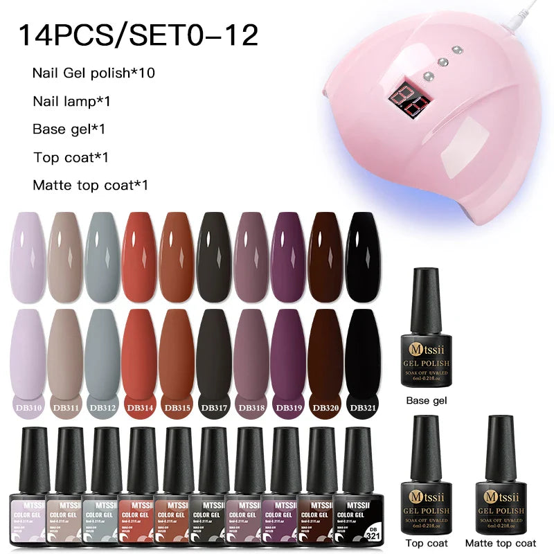 Mtssii  13/16Pcs Gel Nail Polish Set With 36W UV Lamp Dryer Manicure Kit Semi Permanent Soak Off Base Top Coat Nail Art UV Gel