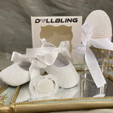 Dollbling Luxury Baby Bottles and Shoes Headband Set Keepsake Diamond Tutu Outfit Red Bottom Little Girl Baptism Shoes