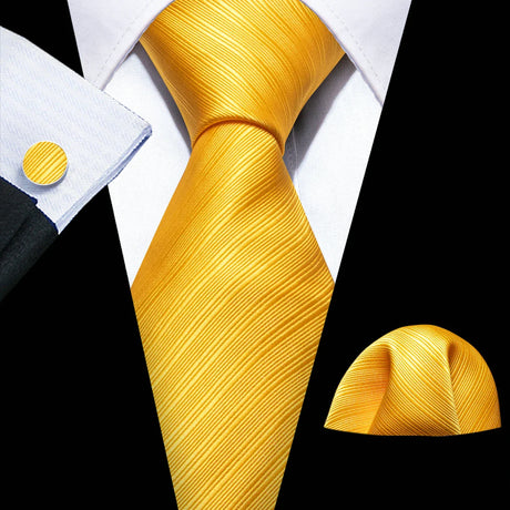 Luxury Ties for Men Gold Green Floral Silk Neck Tie Handkerchief Cufflinks Set Wedding Free Shipping Barry·Wang Tie Clip 5951