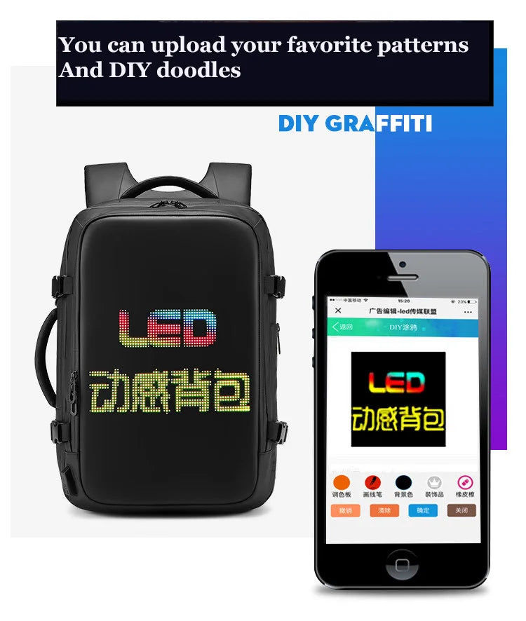 LED Display backpack Business Men travel 15.6 inch Laptop Backpack DIY Smart backpack school Backpack woman multimedia backpack