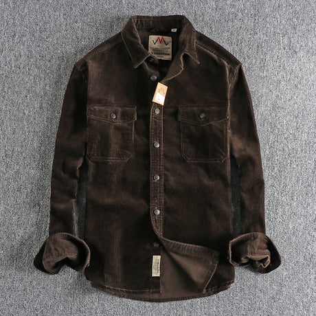 Vintage washed corduroy long-sleeved shirt men's simple and loose-fitting winter thick-style shirt coat