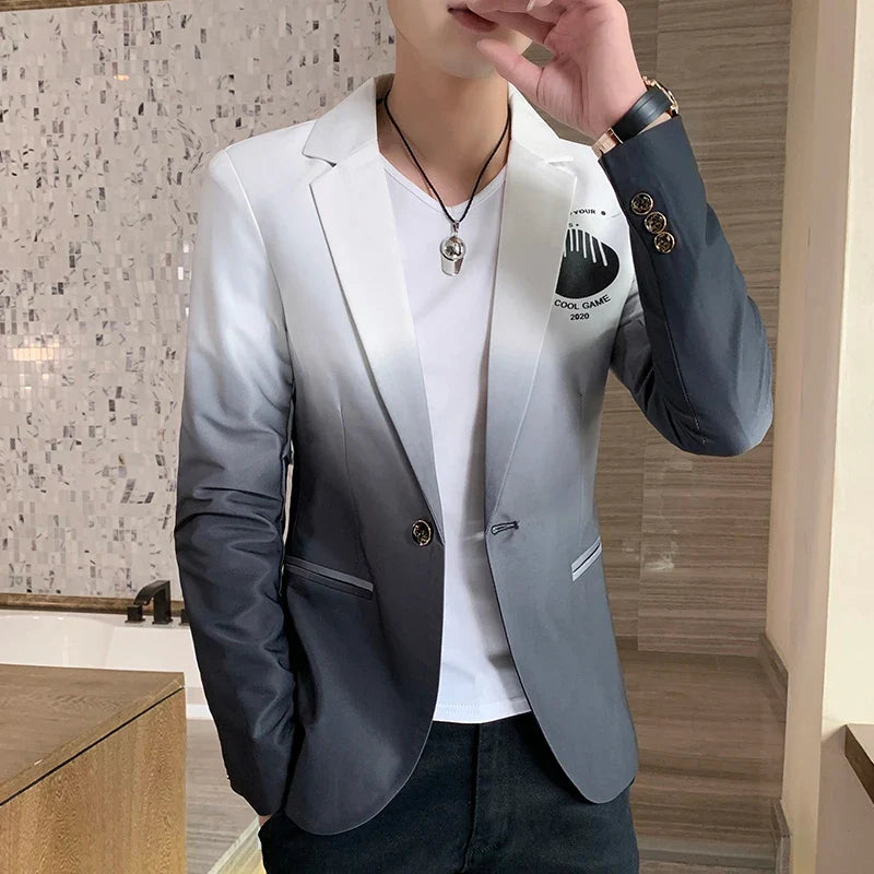 Blazer Fot Men 2024 Spring New Male Gradient Suit Jacket Masculino Korean Style Slim Fit Casual Men Fashion Trend Dress Jacket