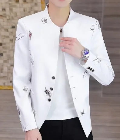 HOO 2024  Youth Slim   blazer Men Fashion Casual Spring Print suit jacket