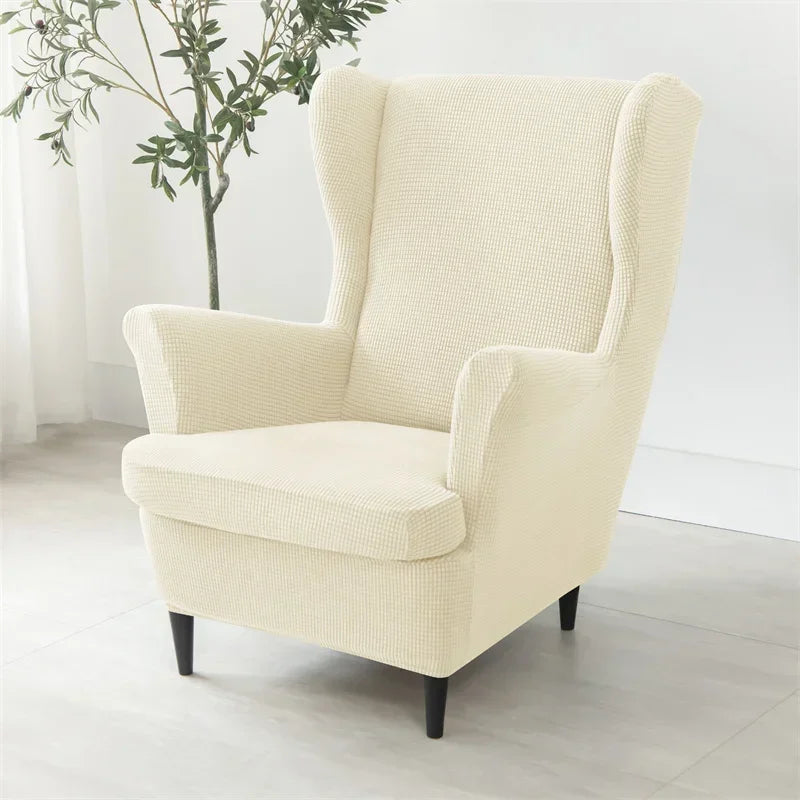 Polar Fleece Wing Chair Cover Stretch Wingback Sofa Covers Elastic Spandex Armchair Cover with Cushion Cover Furniture Protector