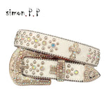 Punk Rock Colorful Rhinestones Belt Studded Western Bling Belts Y2K for Women Men Cowgirl Cowboy with Diamond Ceinture Femme