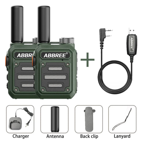 2PCS ABBREE AR-63 Mini Walkie talkie Wireless Copy Frequency Ham Radio for Hunting UHF Professional Communicator Type-C Jack