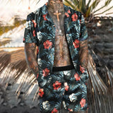 Men Hawaiian 2Pcs Sets Summer 3D Print Short Sleeve Shirt Beach Button Shorts Streetwear Shirt Holiday Men's Two Piece Suit