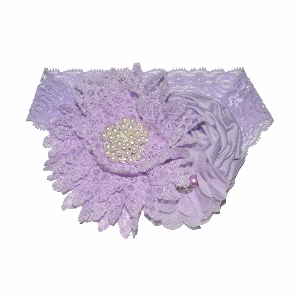 Baby girls Flower Headband Newborn Infant Pearl Flowers With Lace wide Headbands Bebes Hair accessories Phoro props Kids Turban