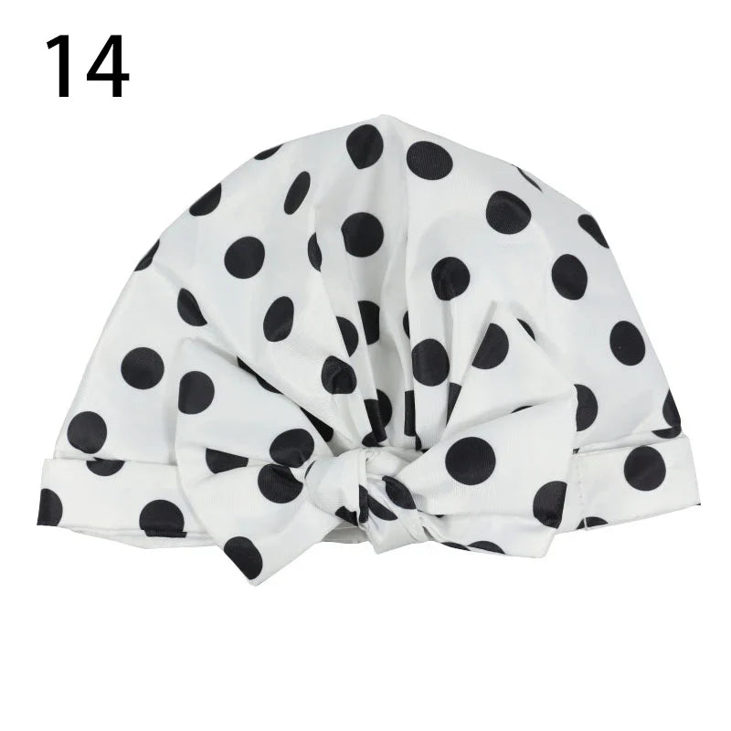 Waterproof Leopard Print Cap Elastic Bow Nightcap Women Satin Hair Bonnet Silk Sleeping Cap Bathroom Shower Accessories Supplies