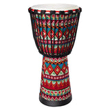 10 Inch African Goat Skin Covered Drum Hand Drum with Colorful Art Patterns Wooden Drum Body Djembe Percussion Instrument