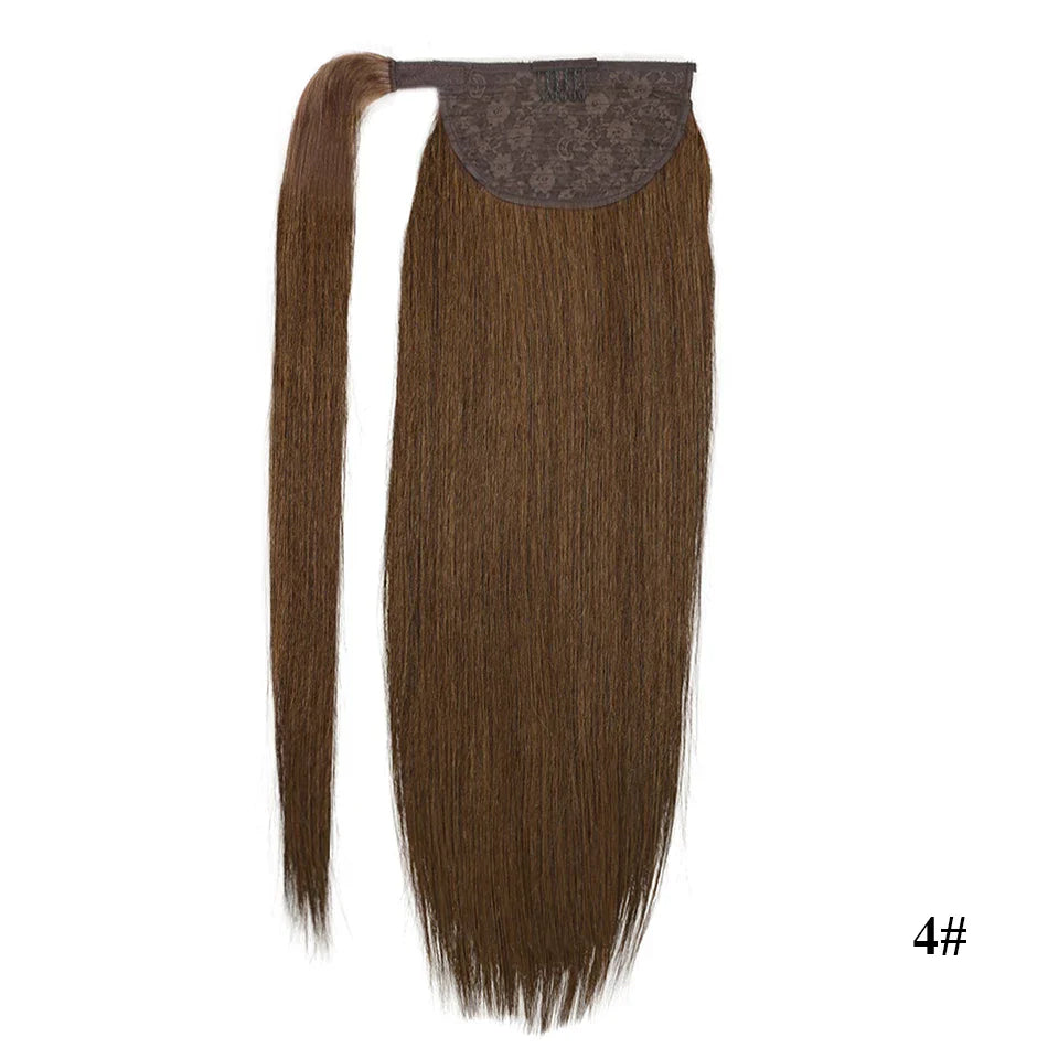 Straight Human Hair Ponytail Wrap Around Horsetail Clips-In Brazilian Machine Made Remy Hair wig 120g