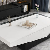 Modern Coffee Table with 4 Drawers, Central Table Living Room with Storage, White and Black Wood