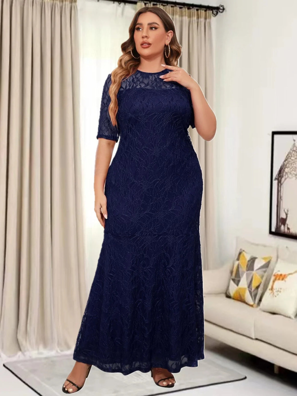 Plus Size Elegant Party Evening Formal Lace Dresses For Women