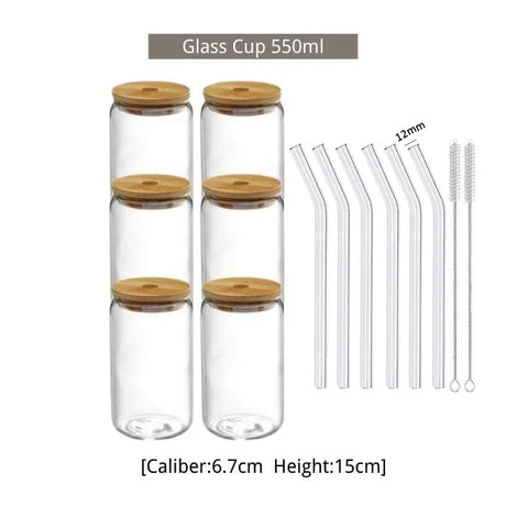 550ml/400ml Glass Cup With Lid and Straw Transparent Bubble Tea Cup Juice Glass Beer Can Milk Mocha Cups Breakfast Mug Drinkware