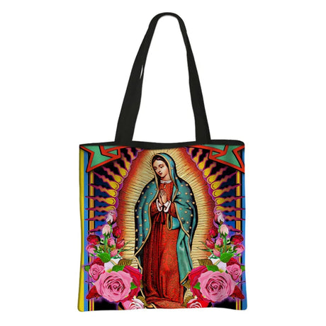 Our Lady of Guadalupe Virgin Mary Print Handbag Women Catholic Churches Canvas Shopping Bags Casual High-capacity Tote Bag Gift