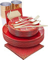 225pcs Gold Disposable Dinnerware Set, 25 Dinner Plates, Dessert Plates, Gold Plastic Silverware, 25 Mini Forks, Gold Cups