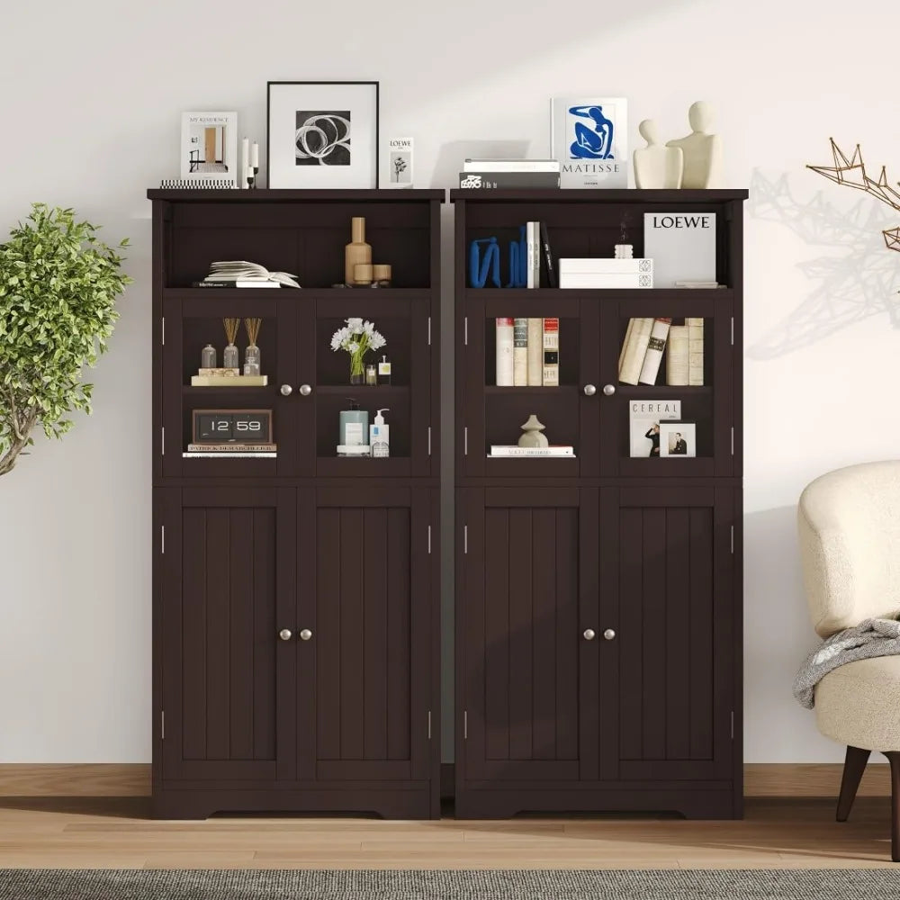 50.4''H Bathroom Storage Cabinet Kitchen Pantry Cabinet With Doors for Living Room Brown CWG007Z Shower Rack Pia Dresser Crystal