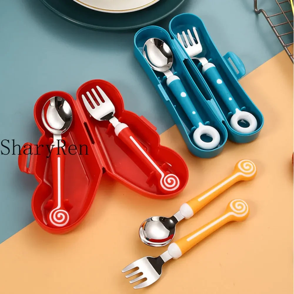 Baby Gadgets Lollipop Baby Spoon Fork Children Utensil Stainless Steel Toddler Dinnerware Cutlery Infant Feeding Tableware Set