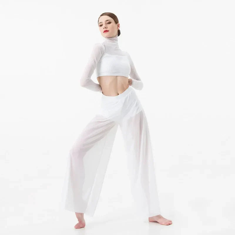 Dance Suit Women Elegant Classical Modern Contemporary Lyrical Dance  Practice Mesh Tops Pants Suit Ballet Performance Wear