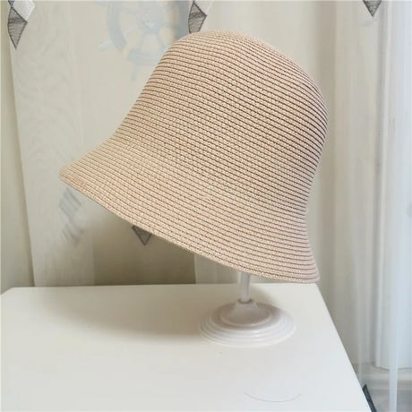 New Summer Foldable Bucket Hats For Women Girls Elegant Solid Color Breathable Straw Hat Outdoor Holiday Beach Visor Panama Caps