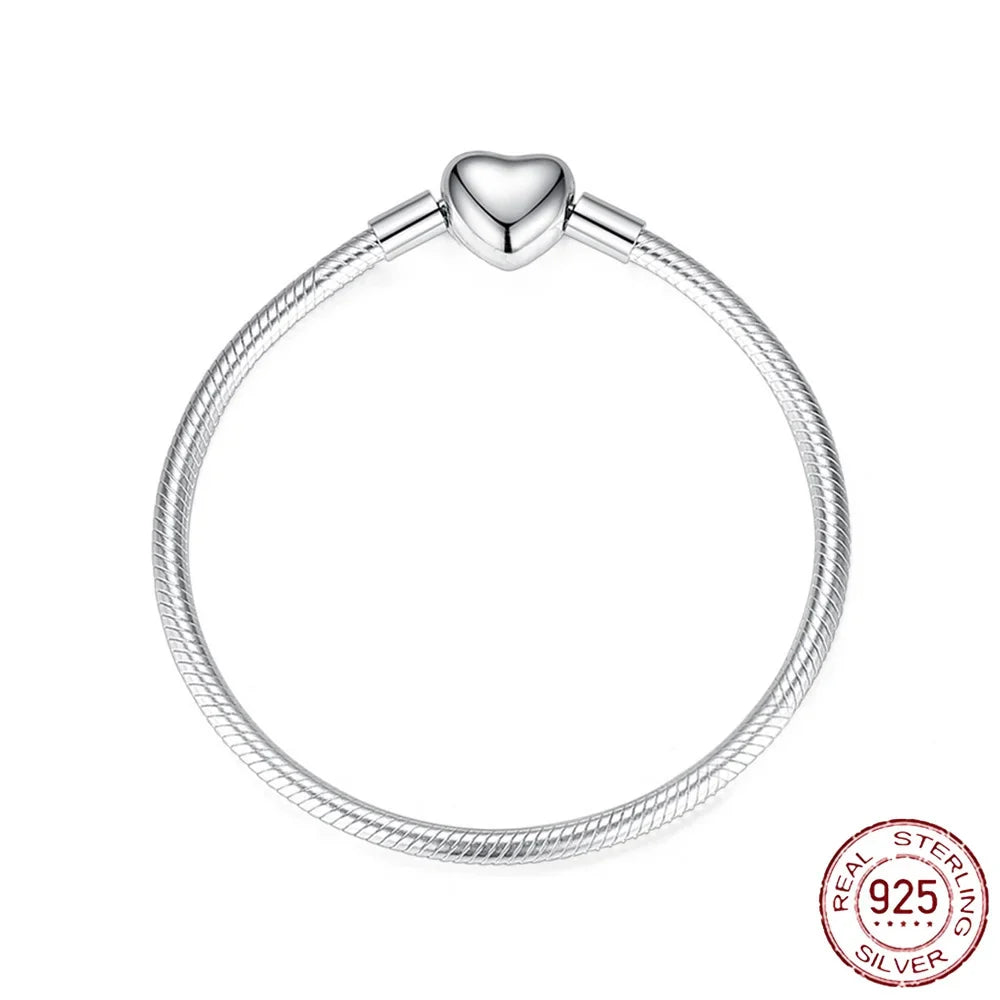 New 925 Sterling Silver High Quality Womens Bangle Classic Bucket Clasp Bracelet Fit Original Charm Bead Pendant Jewelry DIY