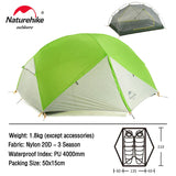 Naturehike Mongar 2 Tent 2 Person Backpacking Tent 20D Ultralight Travel Tent Waterproof Hiking Survival Outdoor Camping Tent