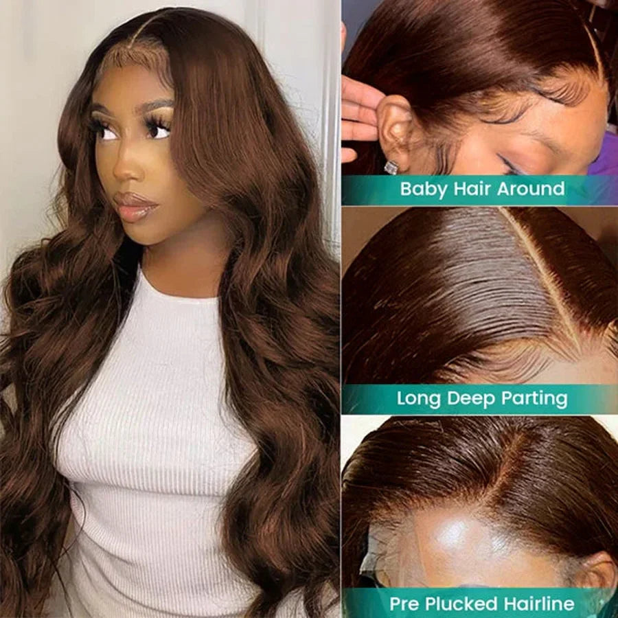 13x4 Chocolate Brown Lace Front Wigs 13x6 HD Transparent Lace Frontal Wig Colored Glueless Body Wave Human Hair Wigs For Women