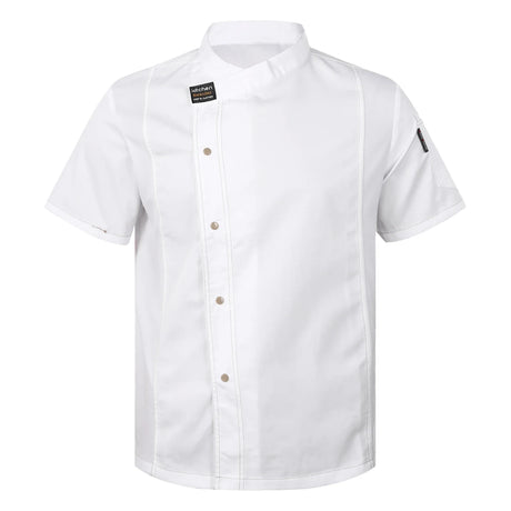 Unisex Chef Jacket Short Sleeve Restaurant Waiter Uniform Kitchen Cook Chef Shirt with Pocket Canteen Cake Shop Cafe Costumes