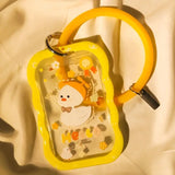 Cute Yellow Duck Silicone Cards Protecting Cover Students Cartoon Meal Card Campus Access Bus Card Holder Card with Hanging Rope