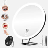 6 Inch Magnifying Mirror with Light, 5-30X Portable Travel Magnified Mirror with 360° Adjustable Stand and Suction Cup