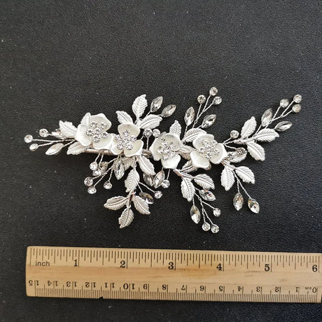 SLBRIDAL Handmade Golden Austrian Crystals Rhinestones Flower Leaf Wedding Hair Clip Barrettes Bridal Headpiece Hair accessories