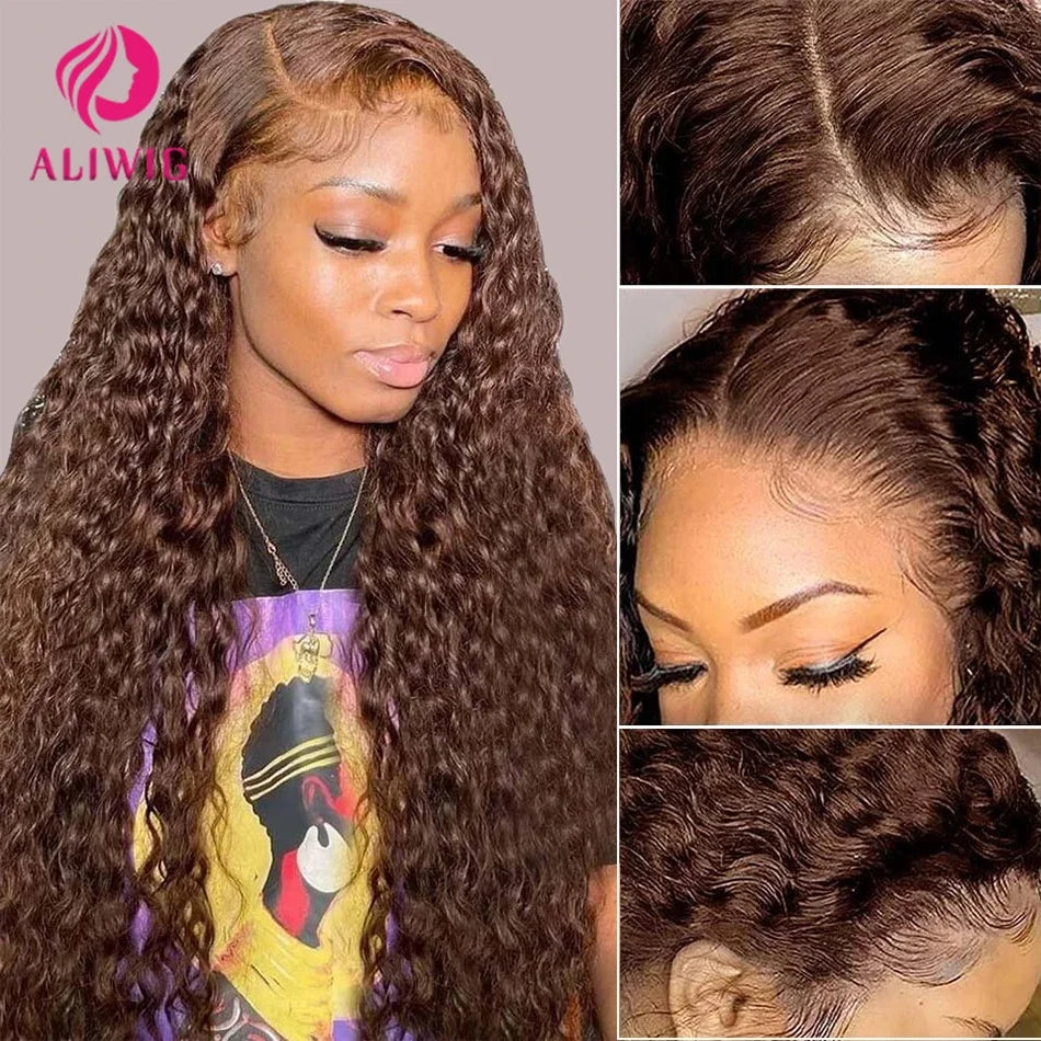 4x4 13x4 Chocolate Brown Lace Front Wig 13x6 HD Transparent Lace Frontal Wig Brown Colored Curly Human Hair Wigs For Black Women